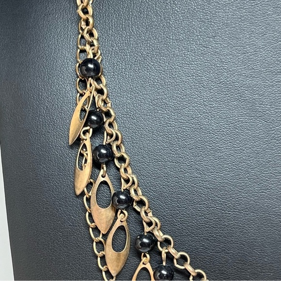 Fringe Bib Copper Black Bead Statement Necklace 21-23" - Picture 3 of 8